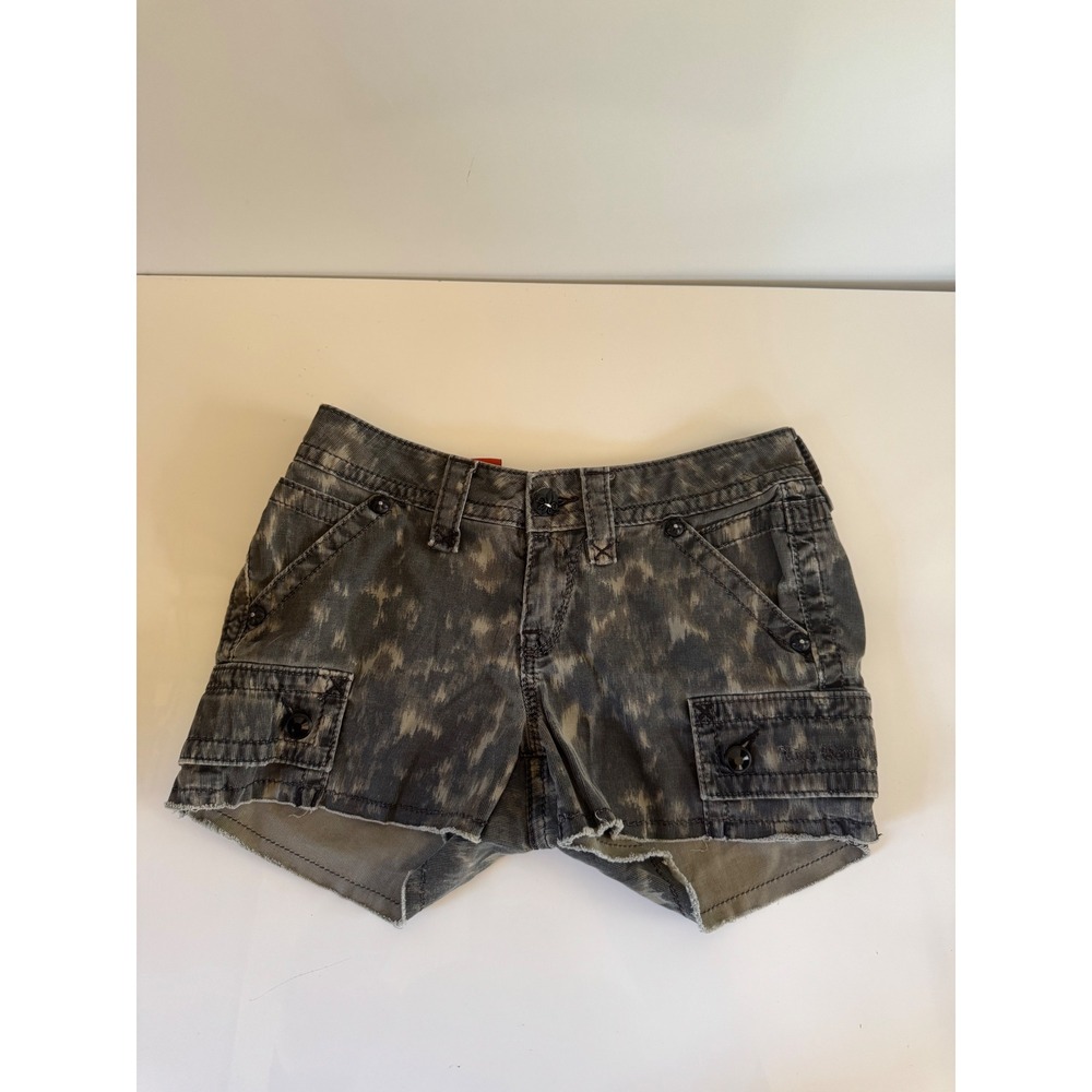 Rock Revival Womens Camo Corduroy Cargo Shorts Grey Fleur De Lis Size 26